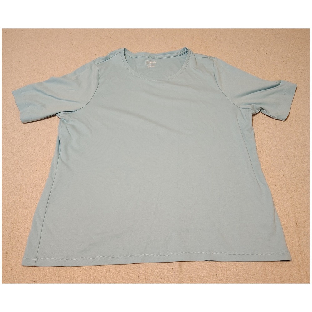 LL Bean Womens 2X Plus Light Blue Short Sleeve Crewneck T-Shirt Tee